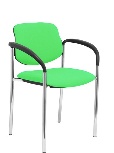 Modelo Styl - Silla confidente de 4 patas y estructrua cromada con brazos - Asiento y respaldo tapizados en tejido BALI color pistacho