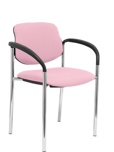 Modelo Styl - Silla confidente de 4 patas y estructrua cromada con brazos - Asiento y respaldo tapizados en tejido BALI color rosa