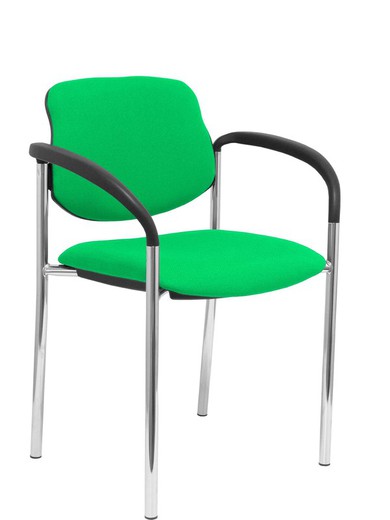 Modelo Styl - Silla confidente de 4 patas y estructrua cromada con brazos - Asiento y respaldo tapizados en tejido BALI color verde