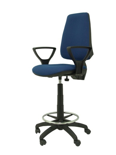 Modelo Taburete Elche CP - Taburete ergonómico con mecanismo de contacto permanente y regulable en altura - Asiento y respaldo tapizados en tejido BALI color azul marino (BRAZOS FIJOS INCLUIDOS)