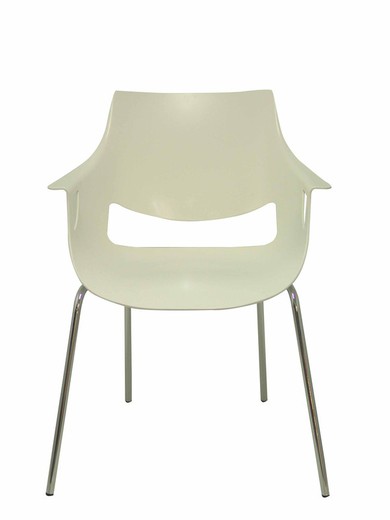 Modelo Torrenueva - Pack de 3 sillas confidentes ergonómica monocarcasa con reposabrazos y estructura metálica tubular. Asiento y respaldo de PVC color blanco.