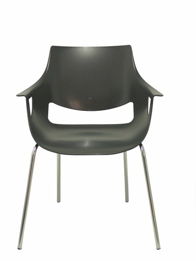 Modelo Torrenueva - Pack de 3 sillas confidentes ergonómica monocarcasa con reposabrazos y estructura metálica tubular. Asiento y respaldo de PVC color gris antracita