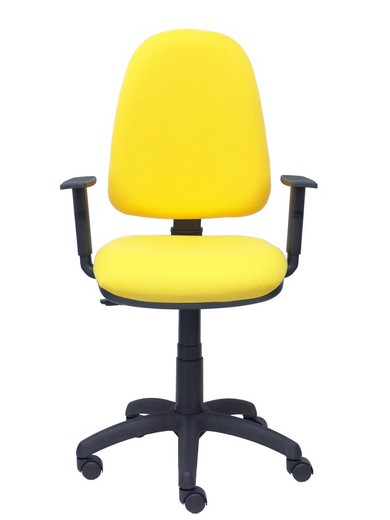 Modelo Tribaldos - Silla de oficina con mecanismo de contacto permanente de doble maneta y regulable en altura - Asiento y respaldo tapizados en tejido BALI color amarillo (BRAZOS REGULABLES INCLUIDOS)