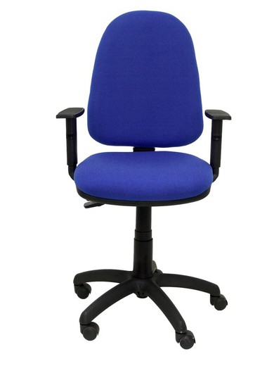 Modelo Tribaldos - Silla de oficina con mecanismo de contacto permanente de doble maneta y regulable en altura - Asiento y respaldo tapizados en tejido BALI color azul (BRAZOS REGULABLES INCLUIDOS)