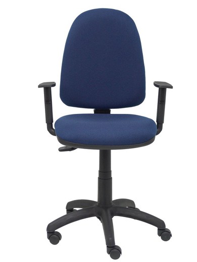 Modelo Tribaldos - Silla de oficina con mecanismo de contacto permanente de doble maneta y regulable en altura - Asiento y respaldo tapizados en tejido BALI color azul marino (BRAZOS REGULABLES INCLUIDOS)