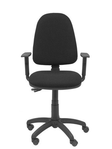 Modelo Tribaldos - Silla de oficina con mecanismo de contacto permanente de doble maneta y regulable en altura - Asiento y respaldo tapizados en tejido BALI color negro (BRAZOS REGULABLES INCLUIDOS)