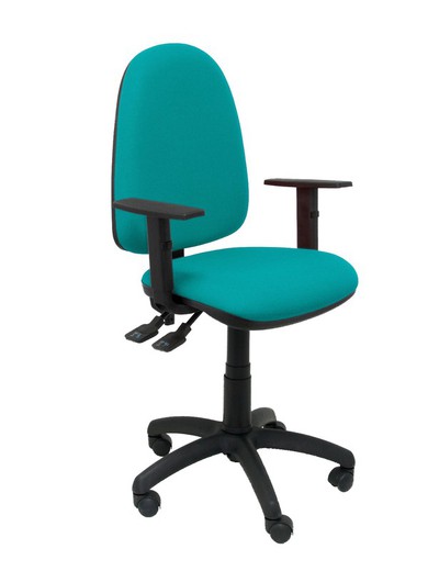 Modelo Tribaldos - Silla de oficina con mecanismo de contacto permanente de doble maneta y regulable en altura - Asiento y respaldo tapizados en tejido BALI color turquesa (BRAZOS REGULABLES INCLUIDOS)