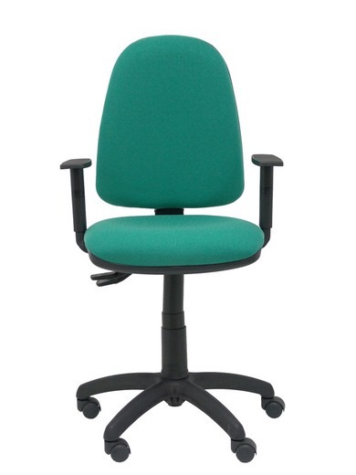 Modelo Tribaldos - Silla de oficina con mecanismo de contacto permanente de doble maneta y regulable en altura - Asiento y respaldo tapizados en tejido BALI color verde esmeralda (BRAZOS REGULABLES INCLUIDOS)