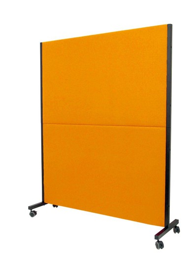 Modelo Valdeganga - Biombo separador con ruedas con freno, para oficinas y centros de trabajo, desmontable y con estructura de color negro - Tapizado en tejido bali color naranja.