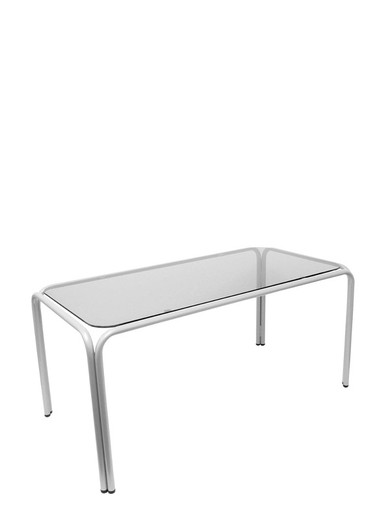 Modelo Vega - Mesa de recepción rectangular con estructura plata y cristal fumé