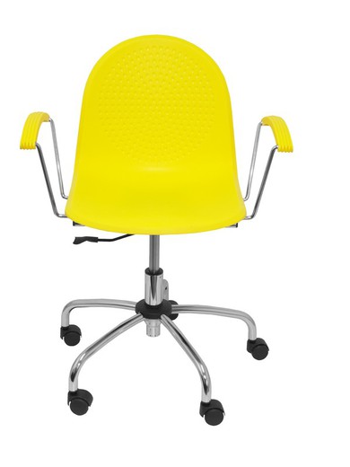 Modelo Ves giratoria - Silla de oficina ergonómica con brazos fijos, regulable en altura y giratoria 360º  - Asiento y respaldo de plástico de color amarillo