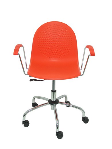 Modelo Ves giratoria - Silla de oficina ergonómica con brazos fijos, regulable en altura y giratoria 360º  - Asiento y respaldo de plástico de color naranja