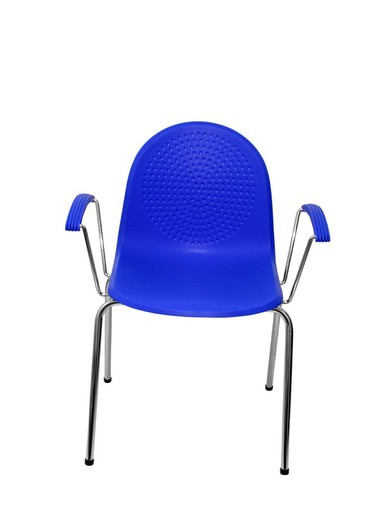 Modelo Ves - Pack 4 sillas confidentes ergonómicas con brazos fijos cromados y estructura cromada - Asiento y respaldo de plástico de color azul