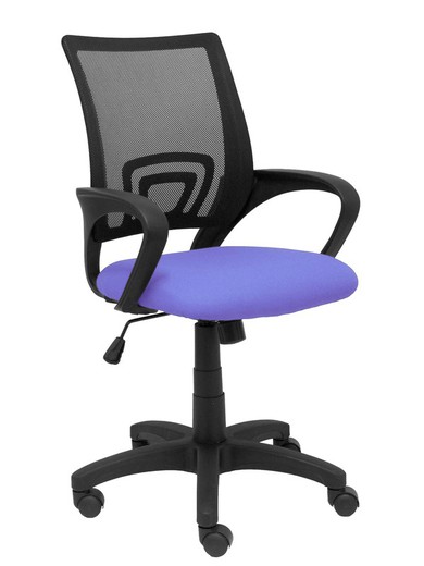 Modelo Vianos - Silla de oficina ergonómica con mecanismo basculante y regulable en altura - Respaldo de malla en color negro y asiento tapizado en tejido bali color azul claro.