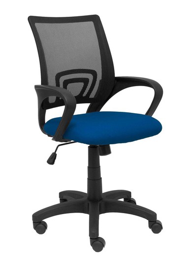 Modelo Vianos - Silla de oficina ergonómica con mecanismo basculante y regulable en altura - Respaldo de malla en color negro y asiento tapizado en tejido bali color azul marino.