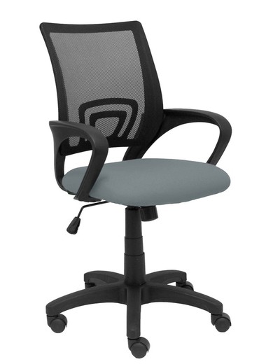 Modelo Vianos - Silla de oficina ergonómica con mecanismo basculante y regulable en altura - Respaldo de malla en color negro y asiento tapizado en tejido bali color gris.