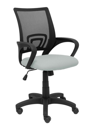 Modelo Vianos - Silla de oficina ergonómica con mecanismo basculante y regulable en altura - Respaldo de malla en color negro y asiento tapizado en tejido bali color gris claro.