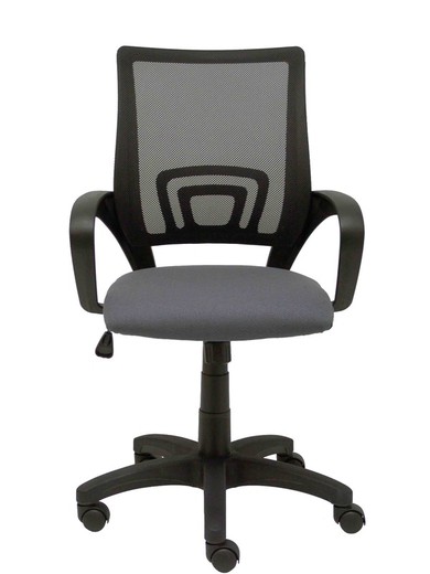 Modelo Vianos - Silla de oficina ergonómica con mecanismo basculante y regulable en altura - Respaldo de malla en color negro y asiento tapizado en tejido bali color gris oscuro.