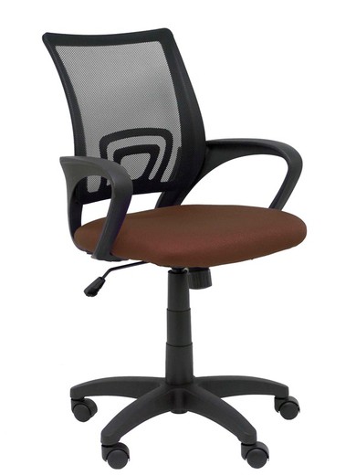 Modelo Vianos - Silla de oficina ergonómica con mecanismo basculante y regulable en altura - Respaldo de malla en color negro y asiento tapizado en tejido bali color marrón oscuro.