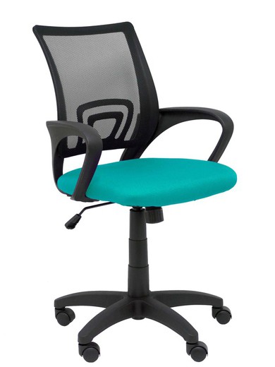 Modelo Vianos - Silla de oficina ergonómica con mecanismo basculante y regulable en altura - Respaldo de malla en color negro y asiento tapizado en tejido bali color turquesa.