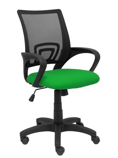 Modelo Vianos - Silla de oficina ergonómica con mecanismo basculante y regulable en altura - Respaldo de malla en color negro y asiento tapizado en tejido bali color verde.