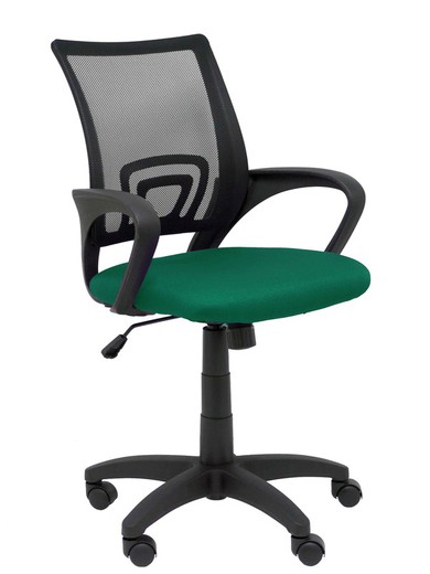 Modelo Vianos - Silla de oficina ergonómica con mecanismo basculante y regulable en altura - Respaldo de malla en color negro y asiento tapizado en tejido bali color verde botella.