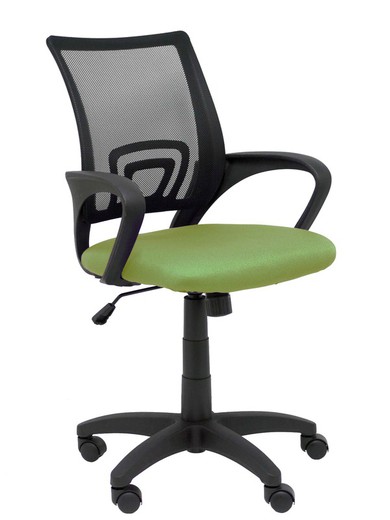 Modelo Vianos - Silla de oficina ergonómica con mecanismo basculante y regulable en altura - Respaldo de malla en color negro y asiento tapizado en tejido bali color verde oliva.