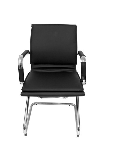 Modelo Yeste patín - Sillón de oficina ergonómico confidente/espera con patín cromado - Asiento y respaldo tapizados en similpiel color negro