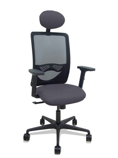 Modelo Zulema - Silla de oficina ergonómica con mecanismo sincro, brazos 2D- Respaldo de malla transpirable en color negro y asiento tapizados en tejido BALI color gris oscuro. Ruedas de nailon de 65mm. Cabecero fijo tapizado