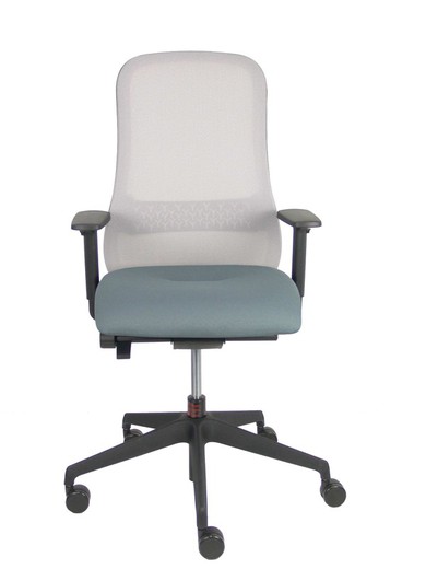 NOWYSTYL Modelo Souly - Silla operativa con mecanismo sincro con traslack y brazos regulables 2D - Asiento tapizado en tejido bondai color gris y respaldo de malla en color gris, con refuerzo lumbar ajustable.