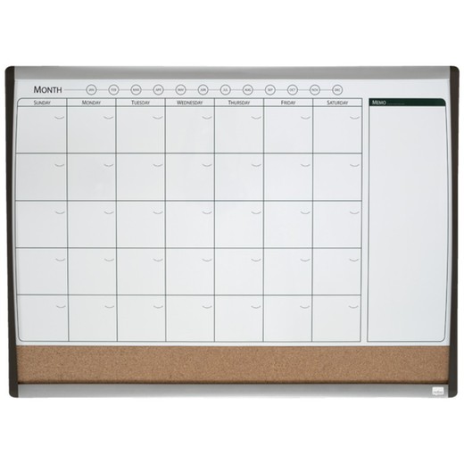 Organizador mensual magnético + tablero corcho (horizontal) NOBO585x430 mm, marco arqueado