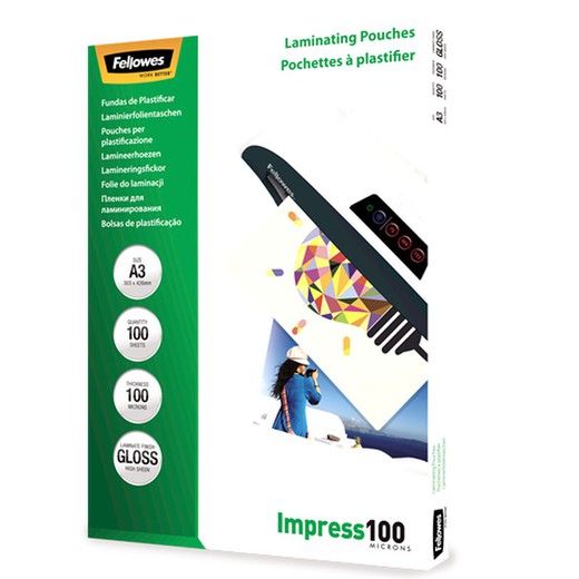 Pack 100 Laminating Sleeves 100 microns Glossy A3