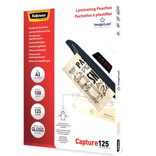 Pack 100 Laminating Sleeves 125 microns Glossy A3