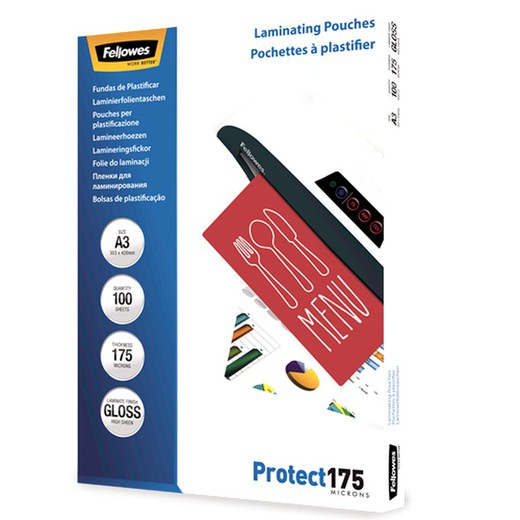 Pack 100 Laminating Sleeves 175 microns Glossy A3