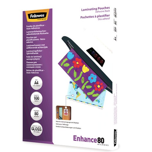 Pack 100 Laminating Sleeves 80 microns Adhesive A4