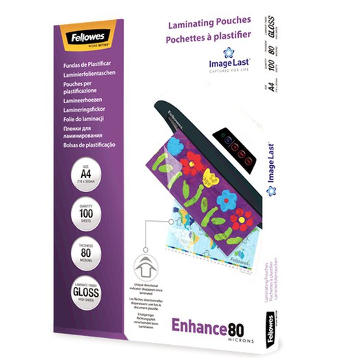 Pack 100 Laminating Sleeves 80 microns Glossy A4