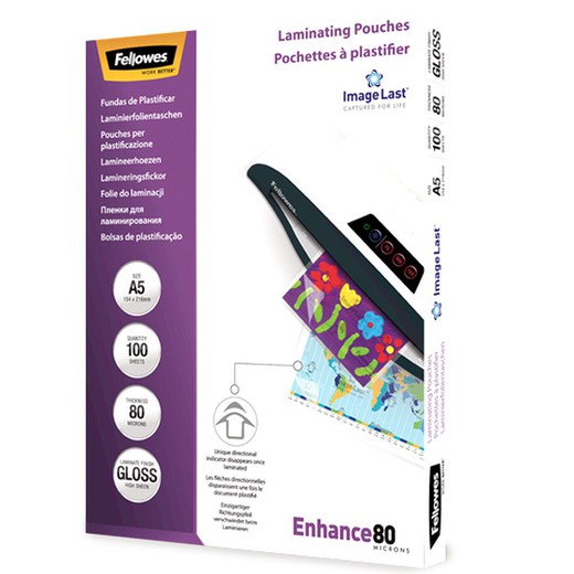 Pack 100 Laminating Sleeves 80 microns Glossy A5