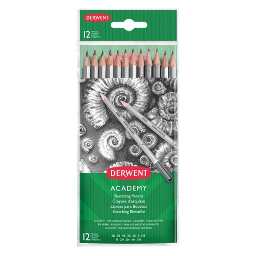 Pack 12 crayons graphite Derwent - graduation 5H-6B