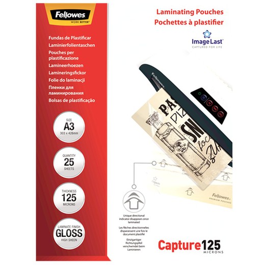 Pack 25 Laminating Sleeves 125 microns Glossy A3