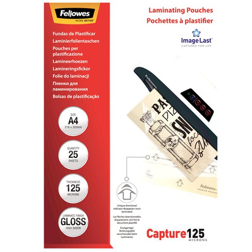 Pack 25 Laminating Sleeves 125 microns Glossy A4