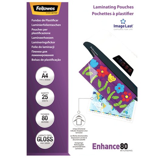 Pack 25 Laminating Sleeves 80 microns Glossy A4