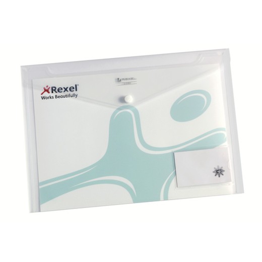 Pack of 5 Rexel ICE DIN A4 snap envelopes with card pocket, transparent