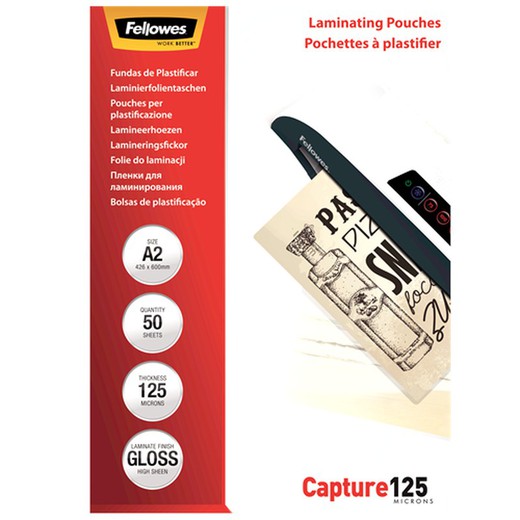 Pack 50 Laminating Sleeves 125 microns Gloss A2