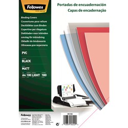 Pack de 100 portadas PVC opaco Negro A4 180 micras