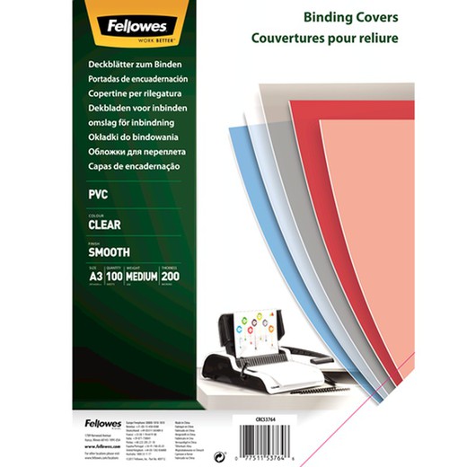 Confezione da 100 copertine in PVC trasparente A3 vetro 200 micron