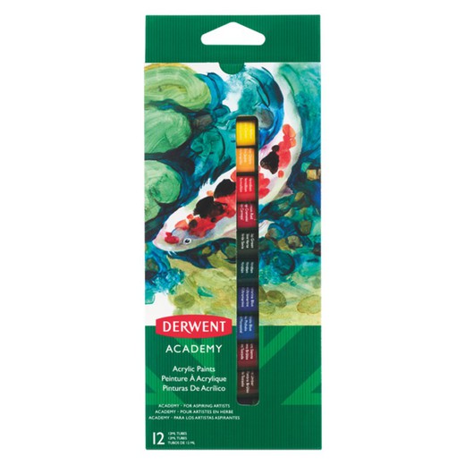 Pack of 12 Derwent acrylic paint tubes of 12ml