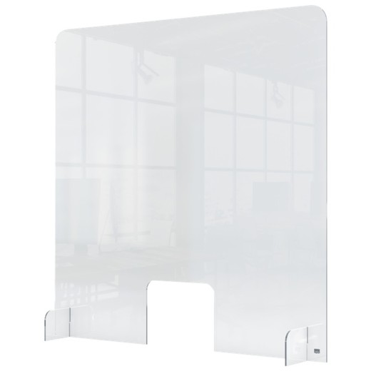 Pantalla de protección de acrílico transparente NOBO con orificio transaccional 700x850mm