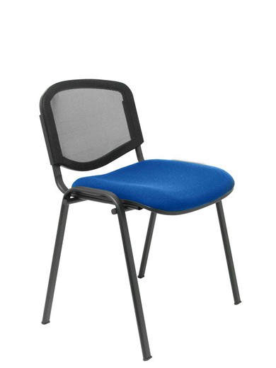 PIQUERAS Y CRESPO. Modelo Garaballa - Pack de 4 sillas confidentes ergonómica, apilable, multiusos y estructura en color negro. Asiento tapizado en tejido BALI color azul y respaldo de malla en color negro.