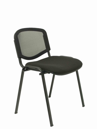 PIQUERAS Y CRESPO. Modelo Garaballa - Pack de 4 sillas confidentes ergonómica, apilable, multiusos y estructura en color negro. Asiento tapizado en tejido BALI color negro y respaldo de malla en color negro.