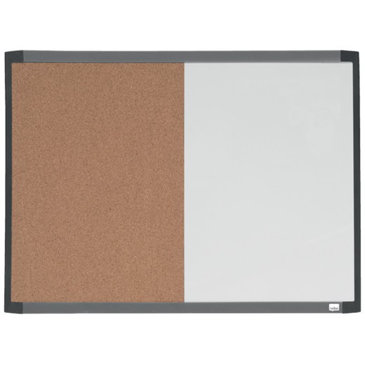 Tableau blanc magnétique et tableau d'affichage en liège (division verticale) NOBO 585X430 mm, cadre couleurs assorties (blanc, gris ou noir)
